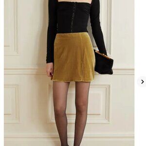 Reformation Cleo Skirt Saffron Mustard Gold Mini Slit Velvet Size 4